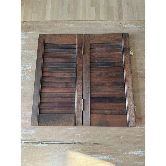 1 Vintage Brown Wood Plantation Vertical Blinds Stained Shutter Window Treatment - Picture 3 of 5